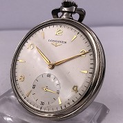 longines vintage 1962 pocket watch steel with applied indexes and logo cal 3793 4